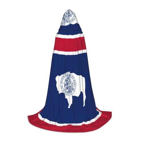 HUIKGIER Wyoming State Flag Print Hooded Cape Halloween Cloak, Cosplay Costume Accessory, Witch Cape Themed Parties von HUIKGIER