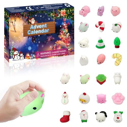 Adventskalender 2024,Weihnachts Adventskalender,Tiere Spielzeug Mochi Squishy Spielzeug Box,Weihnachtskalender Kinde,Weihnachts Countdown Kalender,Squishy Kalender,für Mädchen Teenager von HUIKUANGEU