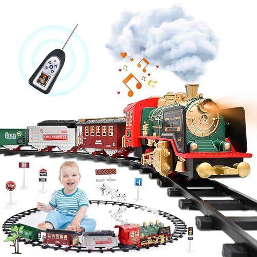 Elektrischer Zug Set für Kinder,Weihnachtszug,Zug Elektrisch,Eisenbahn Kinder Elektrisch,Fernbedienung dampfzug,Elektrischer Zug Spielzeug mit Dampf,Kreatives Spielzeug für Kinder ab 6 Jahren von HUIKUANGEU