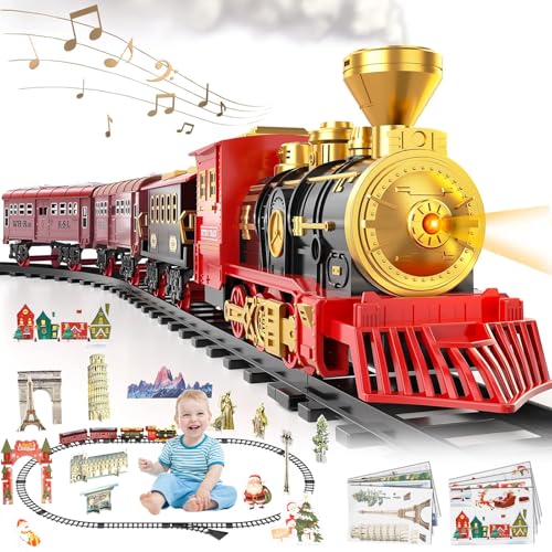 Elektrischer Zug Set für Kinder,Weihnachtszug,Eisenbahn Schienen Zug Set,Zug Elektrisch,Eisenbahn Kinder Elektrisch mit Sounds,Fernbedienung dampfzug,Kreatives Spielzeug für Kinder ab 6 Jahren von HUIKUANGEU