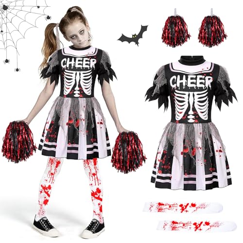 HUIKUANGEU Cheerleader Zombie,Zombie Cheerleader Kostüm Mädchen,Halloween Skelett Kleid Mädchen,Halloween Kostüm Kinder,für Halloween Party HUIKUANGEU Cheerleader Zombie,Zombie Cheerleader Kostüm Mädchen,Halloween Skelett Kleid Mädchen,Halloween Kostüm Kinder,für Halloween Party von HUIKUANGEU