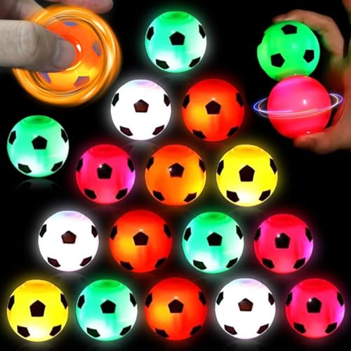 HUIKUANGEU Mini Fussball,16 Stück Fußball Spinner Fingerspitzen Spielzeug,Mitgebsel Kindergeburtstag Fussball,Drehbare Stressbälle Spiel,Fußball Fidget Ball Toys,Finger Spinner Leuchtspielzeug von HUIKUANGEU