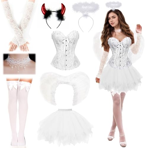 HUIKUANGEU Tüllrock,Engel Kostüm,Engel Flügel,Engel und Teufel Flügel Kostüm,Halloween Kostüm Damen,Damen Schnürkorsett Top,Engelsflügel Kostüm,für Karneval,Fasching,Mottoparty,Halloween HUIKUANGEU Tüllrock,Engel Kostüm,Engel Flügel,Engel und Teufel Flügel Kostüm,Halloween Kostüm Damen,Damen Schnürkorsett Top,Engelsflügel Kostüm,für Karneval,Fasching,Mottoparty,Halloween von HUIKUANGEU