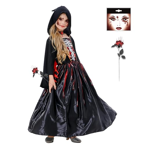 HUIKUANGEU Vampir Kostüm Kinder Mädchen,Halloween kostüm Kinder Vampir,Vampir Kostüm Mädchen,Vintage Vampir Königin,Karneval Cosplay Party Kleid,für Kinder Halloween Party Verkleidung Costume von HUIKUANGEU