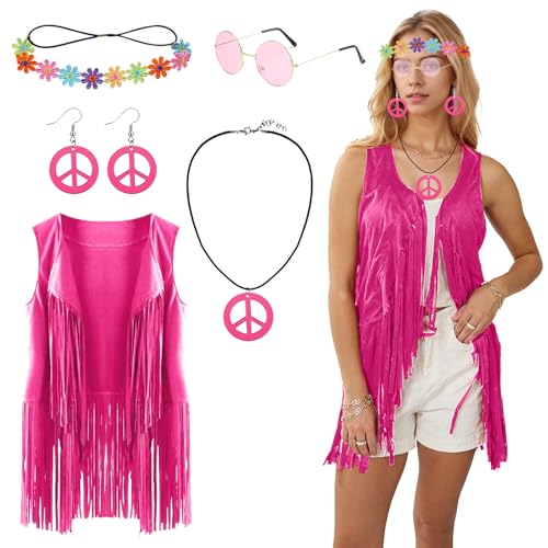 Hippie Kostüm Damen,Hippie Kleidung Damen,Disco Outfit Damen,70er Jahre Bekleidung Damen,70er Jahre Outfit Damen,Fransen äRmellos Weste Hippie Kleidung Damen,für Karneval,Fasching,Mottoparty von HUIKUANGEU