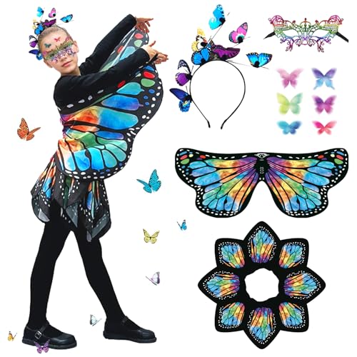 Schmetterlingsflügel Kinder,Schmetterlingsumhang Set,Schmetterlingskostüm,Schmetterling Flügel Kostüm,Schmetterling Kostüm,Schmetterling Flügel Umhang,für Karneval,Fasching,Mottoparty von HUIKUANGEU