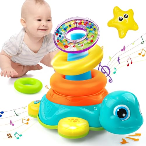 HUIYOKAY Baby Spielzeug ab 6 8 9 12 Monate Schildkröten Babyspielzeug ab 1 Jahr Musikalische Sensorikspielzeug mit Ringen Stapelturm Geschenk Kinderspielzeug ab 1 2 Jahre Junge Mädchen Weihnachten von HUIYOKAY