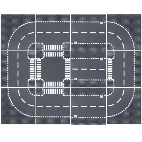 HUIZDQ 12 Stück Straßengrundplatten, Stadt Straße Straße Gebäude Grundplatte Spielzeug kompatibel mit Allen großen Marken, 10" x 10" (Grau) von HUIZDQ