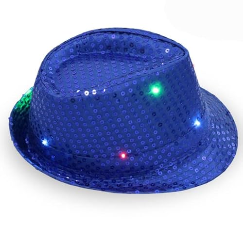 HULA LED-Hut Leuchtender Hysteresenhut Leuchtender Fedora Blinkender Neuheit Funky Disco-Zylinder Leuchtender Hut (Blau) von HULA