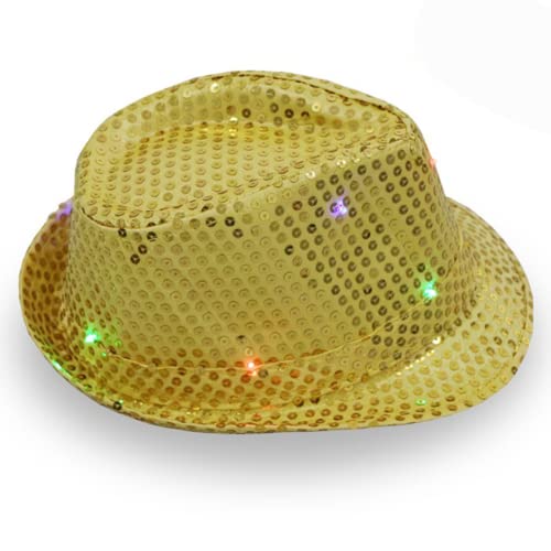 HULA LED-Hut Leuchtender Hysteresenhut Leuchtender Fedora Blinkender Neuheit Funky Disco-Zylinder Leuchtender Hut (Gelb) von HULA