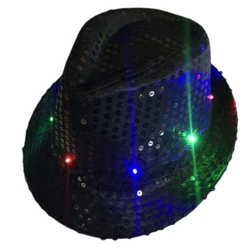 HULA LED-Hut Leuchtender Hysteresenhut Leuchtender Fedora Blinkender Neuheit Funky Disco-Zylinder Leuchtender Hut (Schwarz) von HULA
