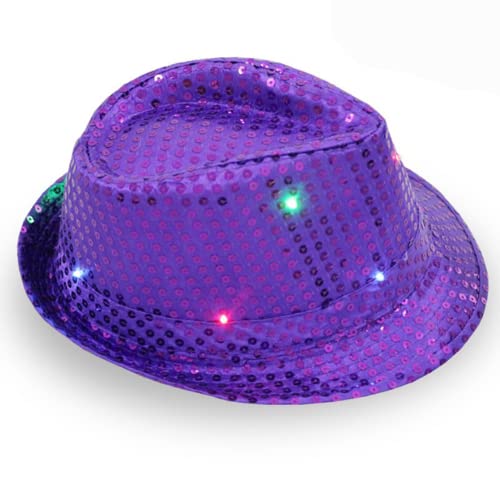 HULA LED-Hut Leuchtender Hysteresenhut Leuchtender Fedora Blinkender Neuheit Funky Disco-Zylinder Leuchtender Hut (Violett) von HULA