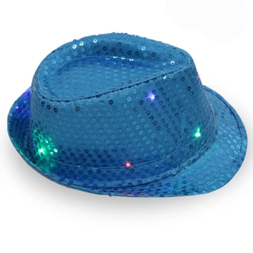 LED-Hut Leuchtender Hysteresenhut Leuchtender Fedora Blinkender Neuheit Funky Disco-Zylinder Leuchtender Hut (Klares Blau) von HULA