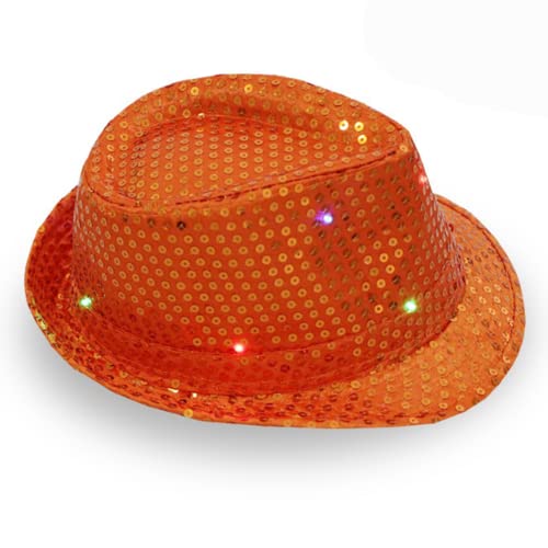 LED-Hut Leuchtender Hysteresenhut Leuchtender Fedora Blinkender Neuheit Funky Disco-Zylinder Leuchtender Hut (Orange) von HULA