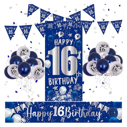 16 Geburtstag Deko Blau und Silber, Deko 16. Geburtstag Männer Frauen Jungen Mädchen mit Geburtstagsdeko 16 Konfetti Luftballons, “Happy 16th Birthday” Lange Banner und Banner Hintergrund 16 Geburtstag Deko Blau und Silber, Deko 16. Geburtstag Männer Frauen Jungen Mädchen mit Geburtstagsdeko 16 Konfetti Luftballons, “Happy 16th Birthday” Lange Banner und Banner Hintergrund von HULASO