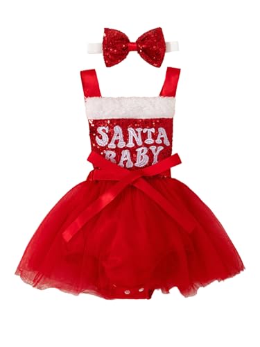 HULIJA Baby Mädchen Weihnachten Kostüm Ärmellos Weihnachtskleid mit Stirnband Weihnachtsoutfit Babykleidung Weihnachtsgeschenke Rot 68-80 von HULIJA