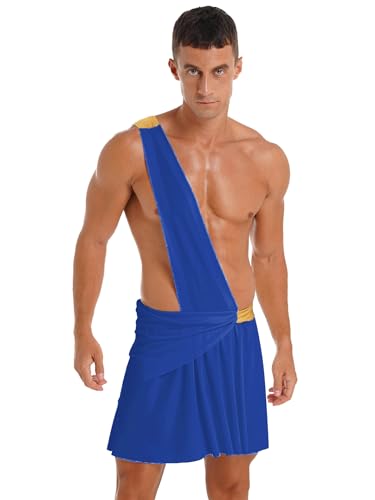 HULIJA Herren Griechischer Reiter Kostüm Ärmellos Gott Römische Römer Toga Kostüm Strapsrock Minirock Party Karneval Fasching Cosplay Blau 3XL von HULIJA