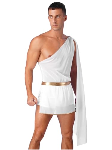 HULIJA Herren Toga Kostüm mit einem Träger, antikes griechisch-römisches Cosplay Kostüm, Halloween, Karneval, Verkleidung Weiß 3XL HULIJA Herren Toga Kostüm mit einem Träger, antikes griechisch-römisches Cosplay Kostüm, Halloween, Karneval, Verkleidung Weiß 3XL von HULIJA