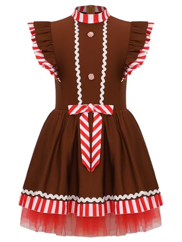 HULIJA Kinder Mädchen Weihnachten Kostüm Lebkuchenmann Kleid Ärmellos Tutu Prinzessin Kleid Tanzkleid Weihnachtsoutfits Weihnachtsfeiern Braun 110-116 von HULIJA