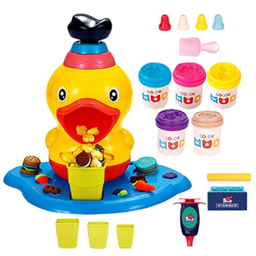 Buntes Teigspielzeug, bunte Teigspiele – 25,7 cm (10,8 Zoll) Set mit Nudeln, lustiges Teigformen, Knetmassenausstechen, Nudelhersteller, lustige Cartoon-Ente, von HUNJHYC