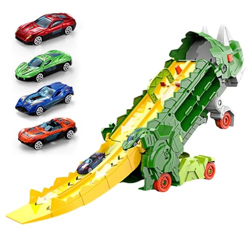 Faltbarer Dinosaurier-Lkw, zusammenklappbar, Dinosaurier-Truck, zusammenklappbar, Dinosaurier-Spielzeug, Dinosaurier-Truck-Spielzeug für Kleinkinder, zusammenklappbarer Transport-LKW mit Strecke und von HUNJHYC