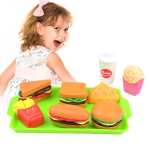 Fast-Food-Spielset für Kinder | Abnehmbares Fast-Food-Mahlzeit-Spielset,Kochspielzeug für Kinder im Alter von 1–6 Jahren mit Burger, Pommes, Cola, Ketchup, und einem Tablett von HUNJHYC