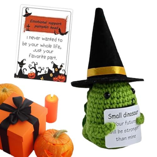 HUNJHYC Positive Häkelpuppen | Halloween Kürbisköpfe Puppe,Lustige gestrickte Puppe mit positiver Karte, süßes kleines Ermutigungspuppenspielzeug für Familienfeiern, Dekoration von HUNJHYC