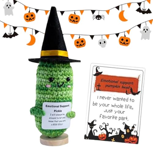 HUNJHYC Positive Häkelpuppen | Halloween Kürbisköpfe Puppe,Lustige gestrickte Puppe mit positiver Karte, süßes kleines Ermutigungspuppenspielzeug für Familienfeiern, Dekoration von HUNJHYC