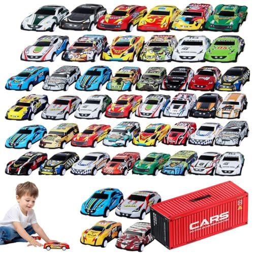 HUNJHYC Spielzeugautos für Kinder,Kleine Spielzeugautos,Aufregendes Rennwagen-Spielzeug 48 Stück - Spielzeugautos-Set aus Metall, Spielzeug für Transportfahrzeuge, Rennmodellauto für und Mädchen von HUNJHYC