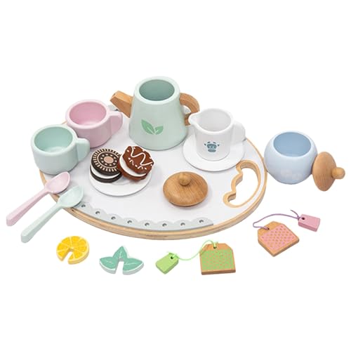 Holz-Tee-Set, Spielzeug-Tee-Set | Teeparty-Set aus Holz für Kinder,Spielnahrungsset aus Holz für kleine Mädchen und Jungen, Rollenspielzubehör, Rollenspielspielzeug von HUNJHYC