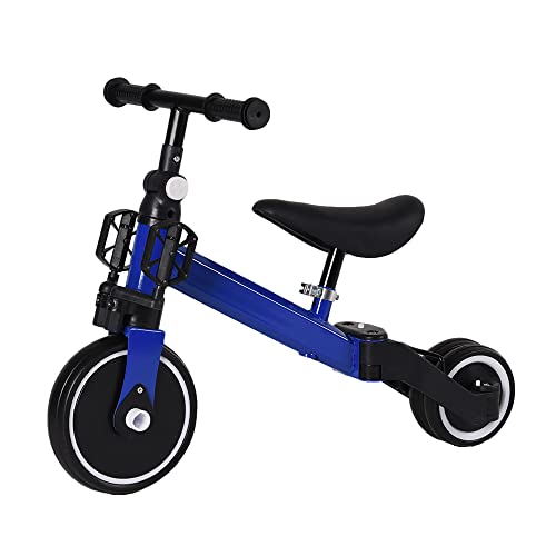 2 in 1 Kinder Dreirad & Laufrad & Balance Bike mit verstellbarem Sitz und Lenker, Kinder Tricycle mit abnehmbaren Pedalen, für Kinder von 1-3 Jahre alt-2 in 1 (blau) von HUOLE