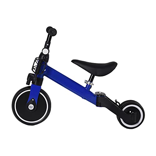 2 in 1 Kinder Dreirad & Laufrad & Balance Bike mit verstellbarem Sitz und Lenker, Kinder Tricycle mit abnehmbaren Pedalen, für Kinder von 1-3 Jahre alt-2 in 1 (blau) von HUOLE