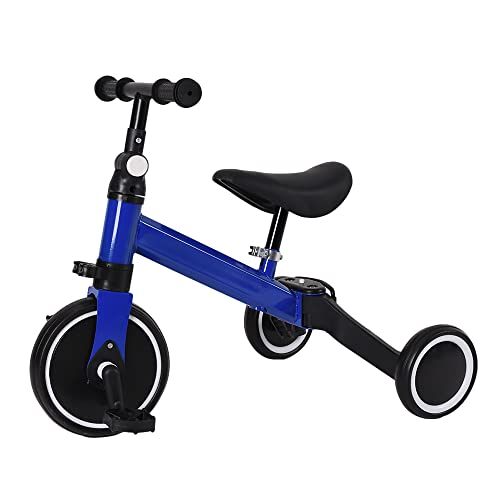 HUOLE 2 in 1 Kinder Dreirad & Laufrad & Balance Bike mit verstellbarem Sitz und Lenker, Kinder Tricycle mit abnehmbaren Pedalen, für Kinder von 1-3 Jahre alt-2 in 1 (blau) von HUOLE