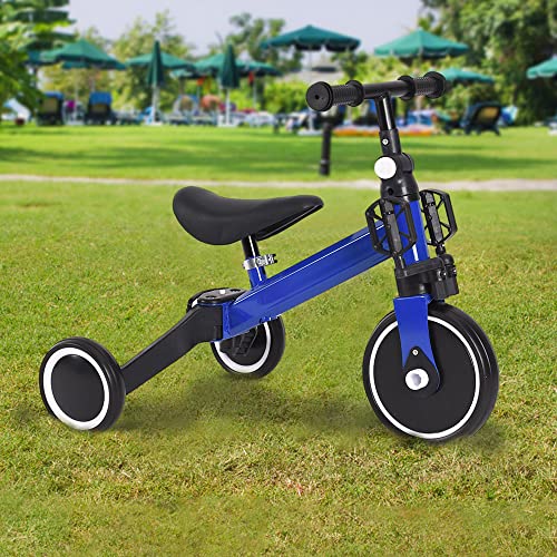 2 in 1 Kinder Dreirad & Laufrad & Balance Bike mit verstellbarem Sitz und Lenker, Kinder Tricycle mit abnehmbaren Pedalen, für Kinder von 1-3 Jahre alt-2 in 1 (blau) von HUOLE