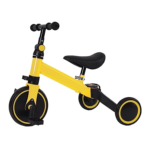 2 in 1 Kinder Dreirad & Laufrad & Balance Bike mit verstellbarem Sitz und Lenker, Kinder Tricycle mit abnehmbaren Pedalen, für Kinder von 1-3 Jahre alt-2 in 1 (gelb) von HUOLE