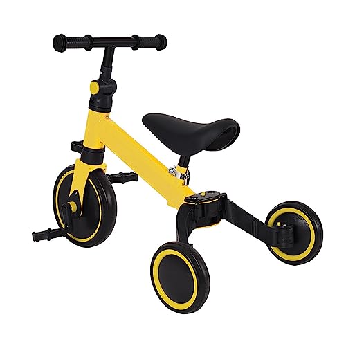 2 in 1 Kinder Dreirad & Laufrad & Balance Bike mit verstellbarem Sitz und Lenker, Kinder Tricycle mit abnehmbaren Pedalen, für Kinder von 1-3 Jahre alt-2 in 1 (gelb) von HUOLE