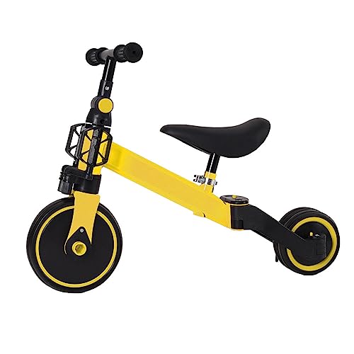 HUOLE 2 in 1 Kinder Dreirad & Laufrad & Balance Bike mit verstellbarem Sitz und Lenker, Kinder Tricycle mit abnehmbaren Pedalen, für Kinder von 1-3 Jahre alt-2 in 1 (gelb) von HUOLE