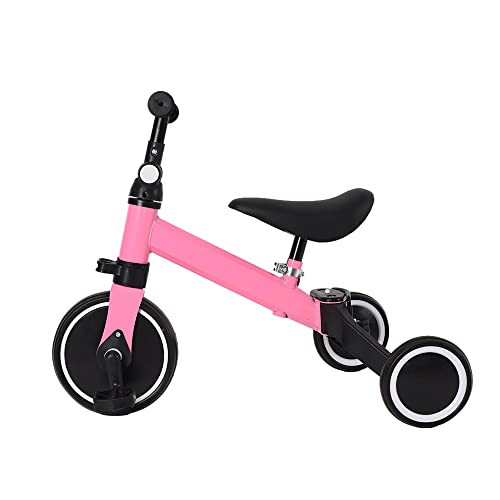 2 in 1 Kinder Dreirad & Laufrad & Balance Bike mit verstellbarem Sitz und Lenker, Kinder Tricycle mit abnehmbaren Pedalen, für Kinder von 1-3 Jahre alt-2 in 1 (rosa) von HUOLE