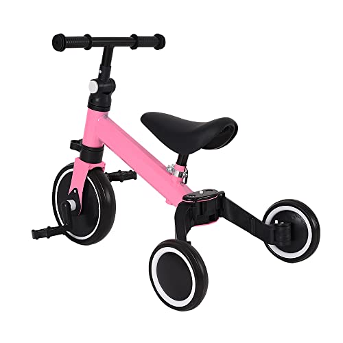 2 in 1 Kinder Dreirad & Laufrad & Balance Bike mit verstellbarem Sitz und Lenker, Kinder Tricycle mit abnehmbaren Pedalen, für Kinder von 1-3 Jahre alt-2 in 1 (rosa) von HUOLE