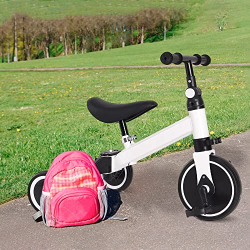 2 in 1 Kinder Dreirad & Laufrad & Balance Bike mit verstellbarem Sitz und Lenker, Kinder Tricycle mit abnehmbaren Pedalen, für Kinder von 1-3 Jahre alt-2 in 1 (weiß) von HUOLE