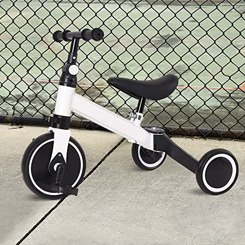 2 in 1 Kinder Dreirad & Laufrad & Balance Bike mit verstellbarem Sitz und Lenker, Kinder Tricycle mit abnehmbaren Pedalen, für Kinder von 1-3 Jahre alt-2 in 1 (weiß) von HUOLE