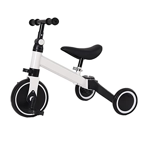 2 in 1 Kinder Dreirad & Laufrad & Balance Bike mit verstellbarem Sitz und Lenker, Kinder Tricycle mit abnehmbaren Pedalen, für Kinder von 1-3 Jahre alt-2 in 1 (weiß) von HUOLE