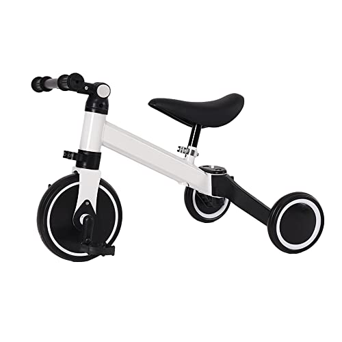 2 in 1 Kinder Dreirad & Laufrad & Balance Bike mit verstellbarem Sitz und Lenker, Kinder Tricycle mit abnehmbaren Pedalen, für Kinder von 1-3 Jahre alt-2 in 1 (weiß) von HUOLE