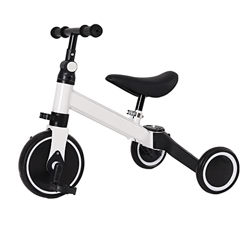 HUOLE 2 in 1 Kinder Dreirad & Laufrad & Balance Bike mit verstellbarem Sitz und Lenker, Kinder Tricycle mit abnehmbaren Pedalen, für Kinder von 1-3 Jahre alt-2 in 1 (weiß) von HUOLE