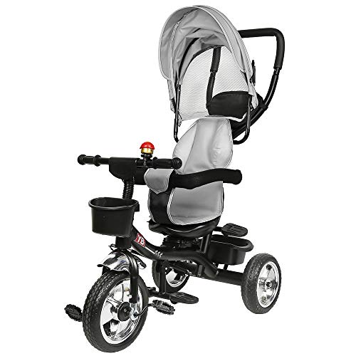 4 in 1 Kinderdreirad Tricycle für Kinder ab 12 Monate bis 5 Jahren mit Abnehmbarer Sonnendach&Schubstange Dreiräder,Jogger, mit Dachfenster, Sicherheitsgurte, Freilaufrad von HUOLE