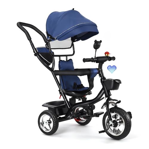 HUOLE 4 in 1 Kinderdreirad Tricycle für Kinder ab 12 Monate bis 5 Jahren mit Abnehmbarer Sonnendach&Schubstange Dreiräder,Jogger, mit Dachfenster, Sicherheitsgurte, 360 Grad Drehbar, Freilaufrad HUOLE 4 in 1 Kinderdreirad Tricycle für Kinder ab 12 Monate bis 5 Jahren mit Abnehmbarer Sonnendach&Schubstange Dreiräder,Jogger, mit Dachfenster, Sicherheitsgurte, 360 Grad Drehbar, Freilaufrad von HUOLE