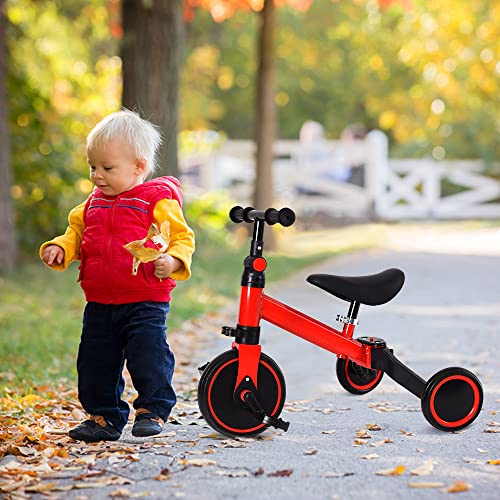 HUOLE Laufrad für Kinder ab 1 Jahr, Spielzeug mit 3 Rädern, für Babyfahrrad von 12 bis 36 Monaten, erstes Fahrrad ohne Pedale für Jungen und Mädchen als Geburtstagsgeschenk (rot) von HUOLE