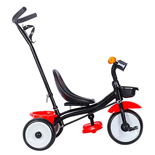 Kinderdreirad Tricycle für Kinder ab 12 Monate bis 5 Jahren Dreiräder,Jogger, Laufrad für Kinder ab 1 Jahr, 75 * 50 * 87cm- schwarz und rot von HUOLE