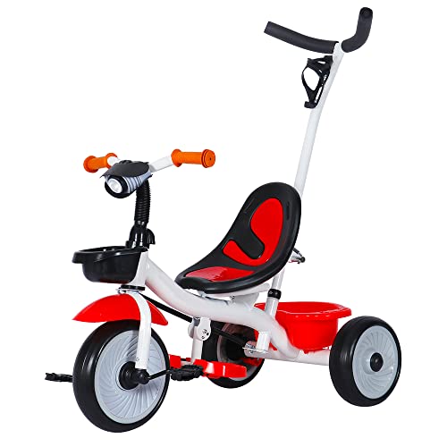 Kinderdreirad Tricycle für Kinder ab 12 Monate bis 5 Jahren Dreiräder,Jogger, Laufrad für Kinder ab 1 Jahr, 75 * 50 * 87cm – weiß und rot von HUOLE