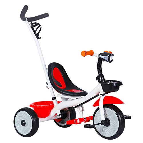 Kinderdreirad Tricycle für Kinder ab 12 Monate bis 5 Jahren Dreiräder,Jogger, Laufrad für Kinder ab 1 Jahr, 75 * 50 * 87cm – weiß und rot von HUOLE